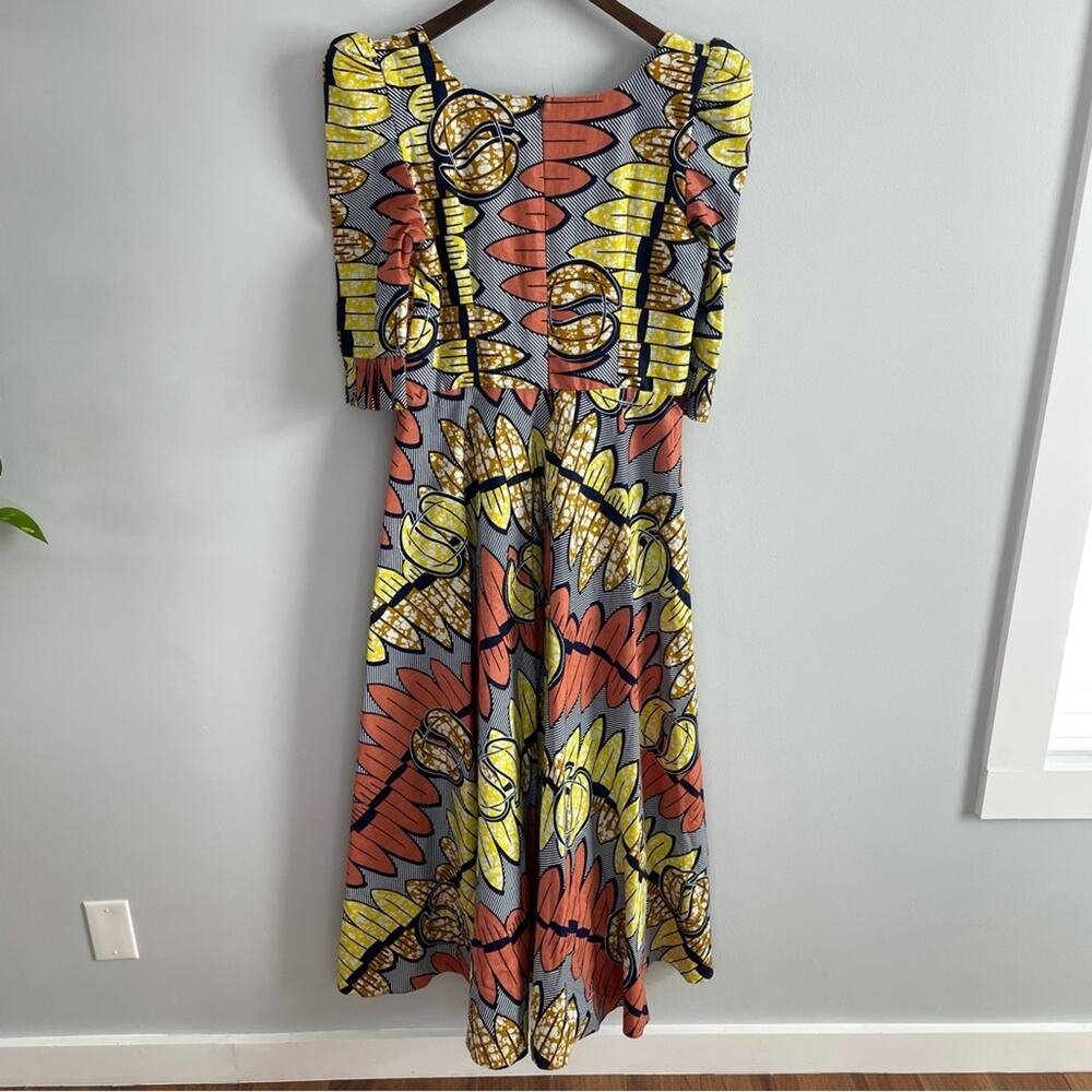 Handmade | African Print Ankara Maxi Dress Patchwork Queen Puff 3/4 Sleeve Round - Picture 4 of 11